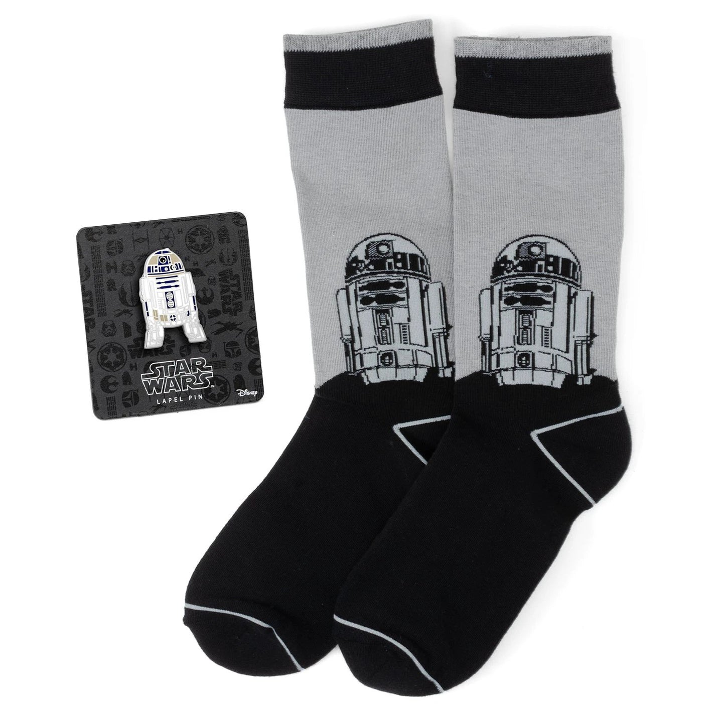 Star Wars R2-D2 Men's Gray and Black Mod Dress Socks and Lapel Pin Gift Set by Cufflinks.com