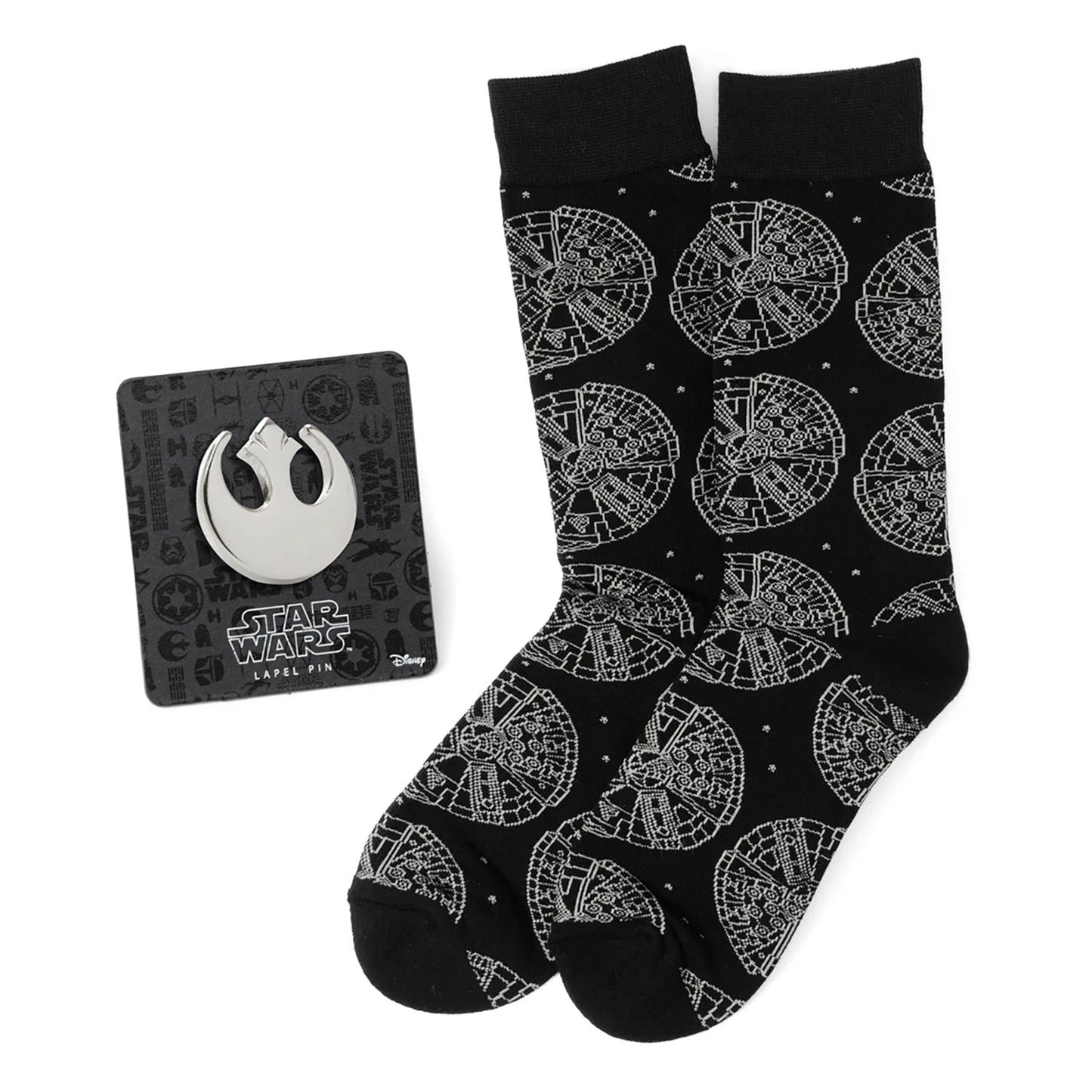 Star Wars Millennium Falcon Black Dress Socks and Lapel Pin Gift Set by Cufflinks.com