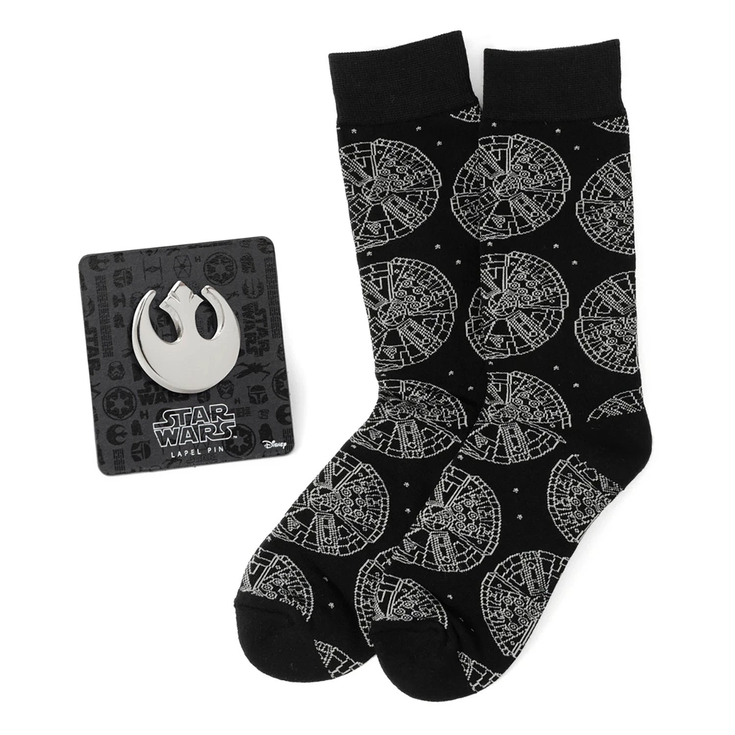 Star Wars Millennium Falcon Black Dress Socks and Lapel Pin Gift Set by Cufflinks.com
