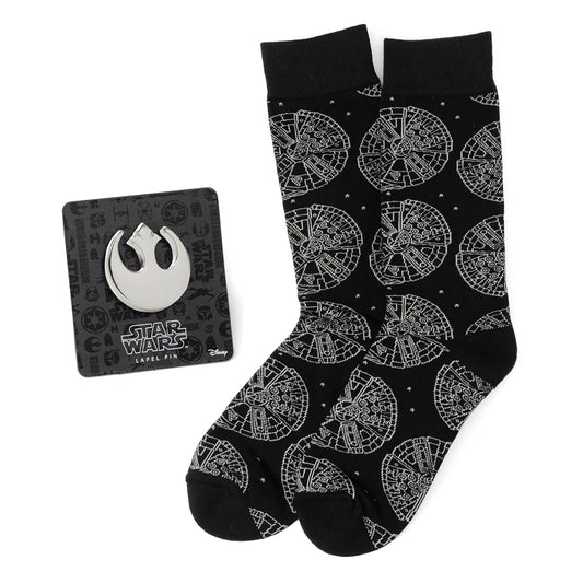 Star Wars Millennium Falcon Black Dress Socks and Lapel Pin Gift Set by Cufflinks.com