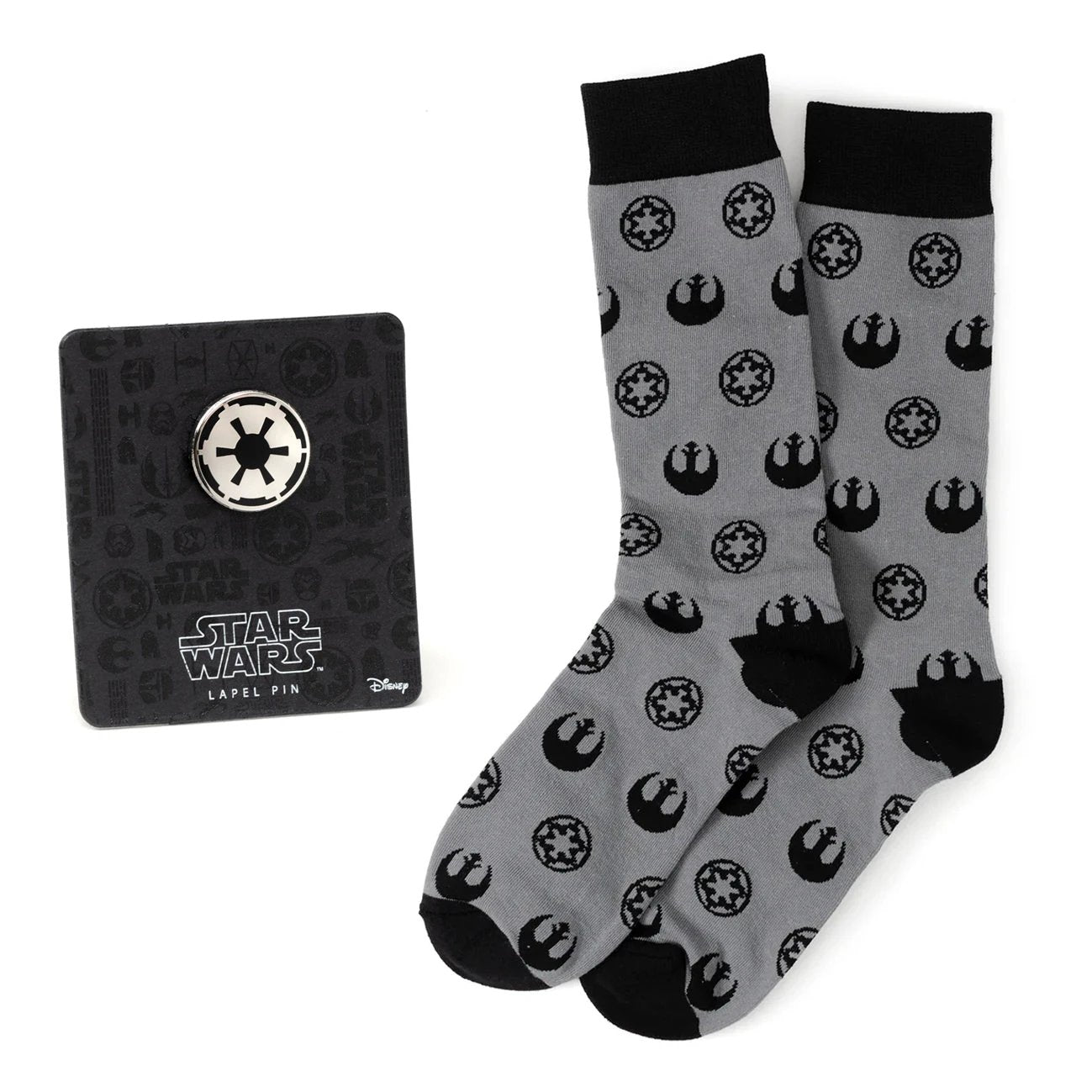 Star Wars Rebel Alliance Starbird Crest and Imperial Crest Gray Dress Socks and Lapel Pin Gift Set by Cufflinks.com