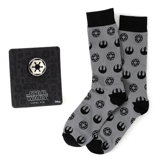 Star Wars Rebel Alliance Starbird Crest and Imperial Crest Gray Dress Socks and Lapel Pin Gift Set by Cufflinks.com