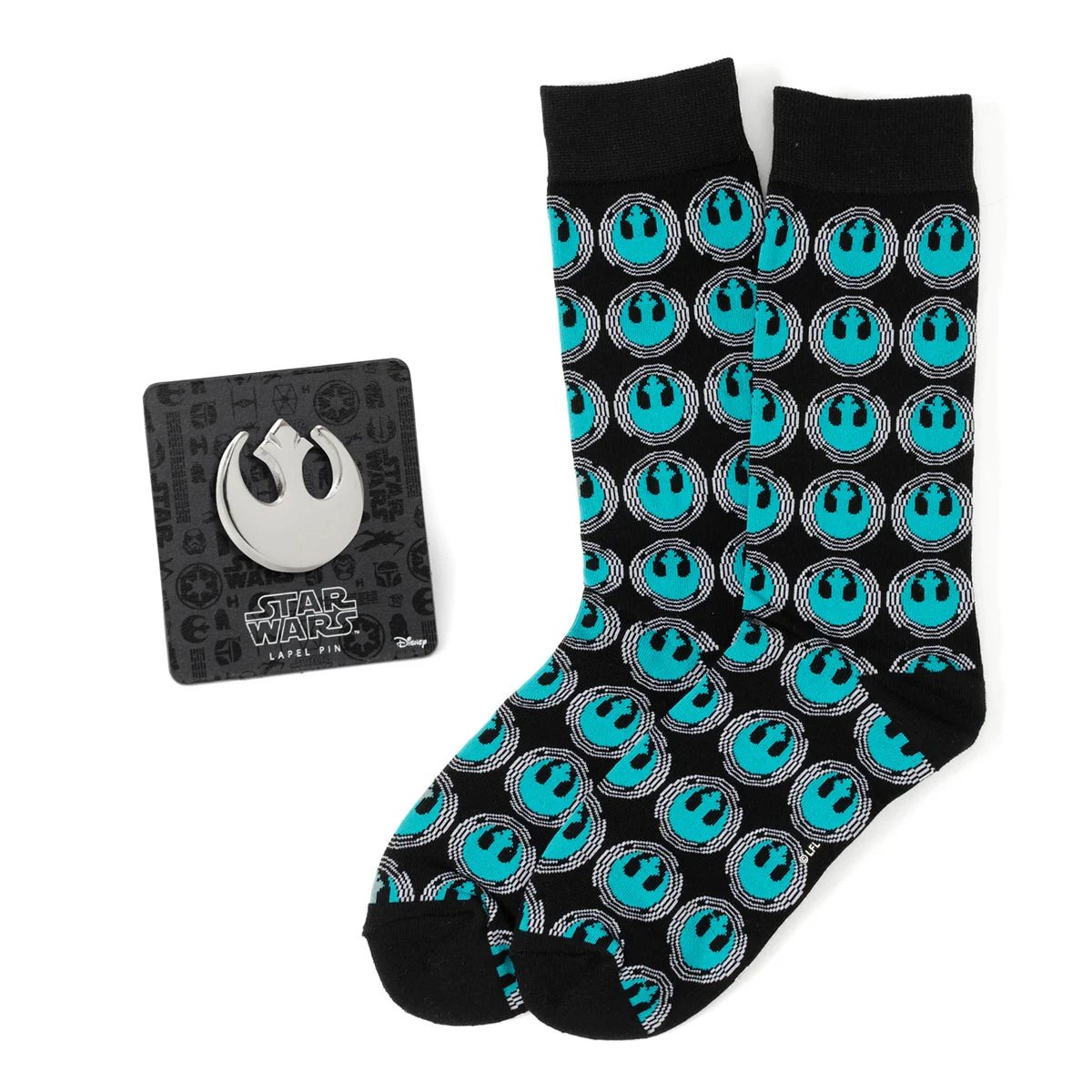 Star Wars Rebel Alliance Crest Teal and Black Dress Socks and Lapel Pin Gift Set by Cufflinks.com