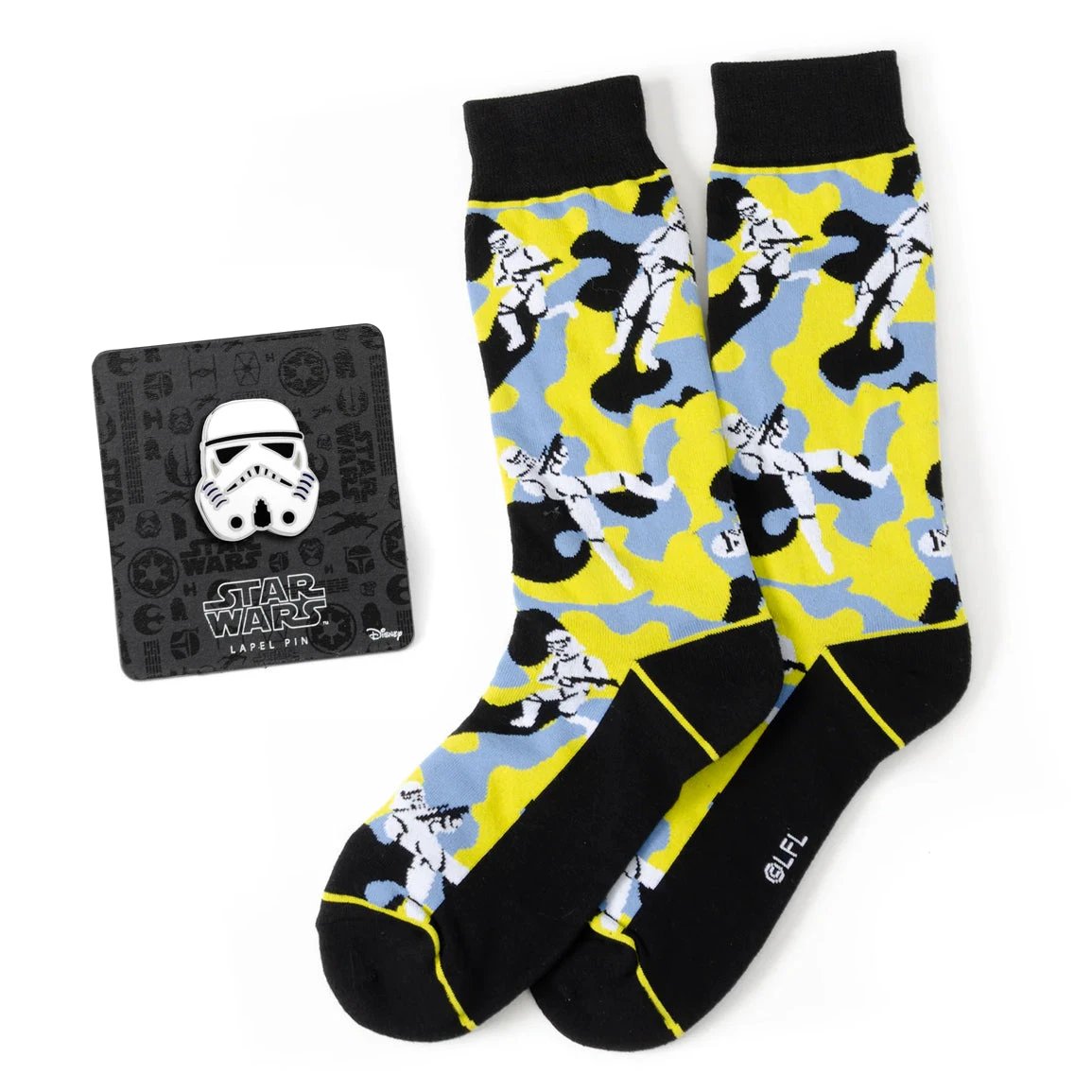 Star Wars Stormtrooper Yellow Camo Dress Socks and Lapel Pin Gift Set by Cufflinks.com