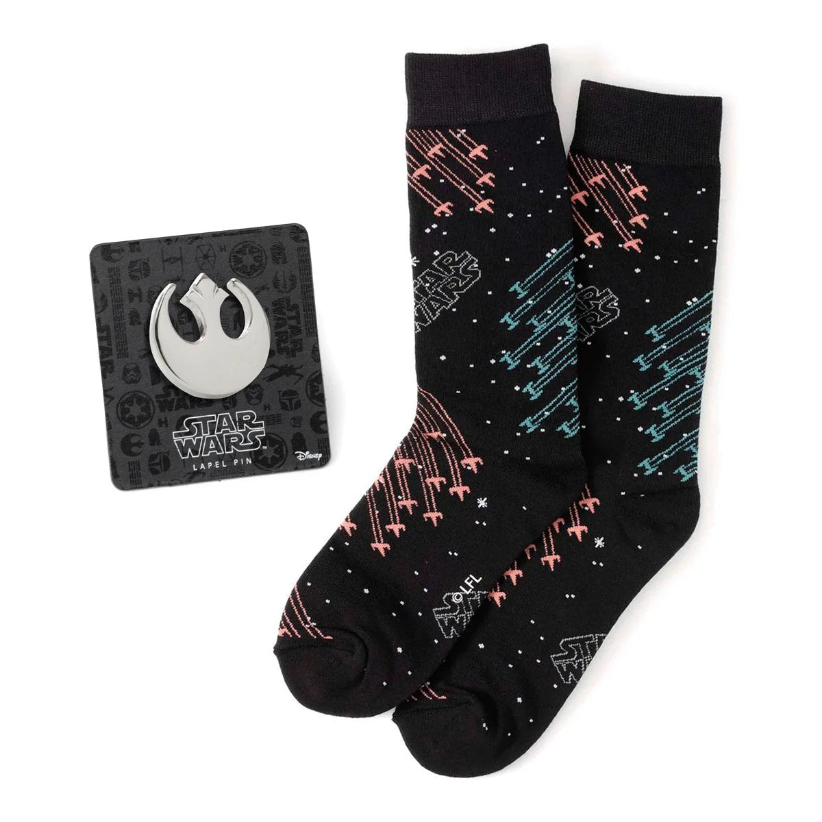 Star Wars X-Wing and TIE Fighter Battle Dress Socks and Lapel Pin Gift Set by Cufflinks.com