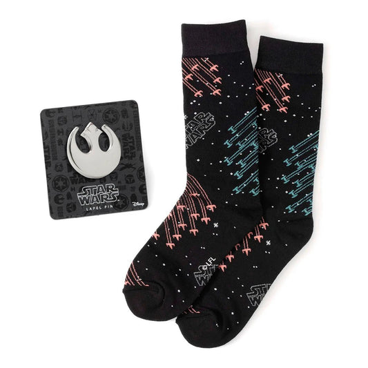 Star Wars X-Wing and TIE Fighter Battle Dress Socks and Lapel Pin Gift Set by Cufflinks.com