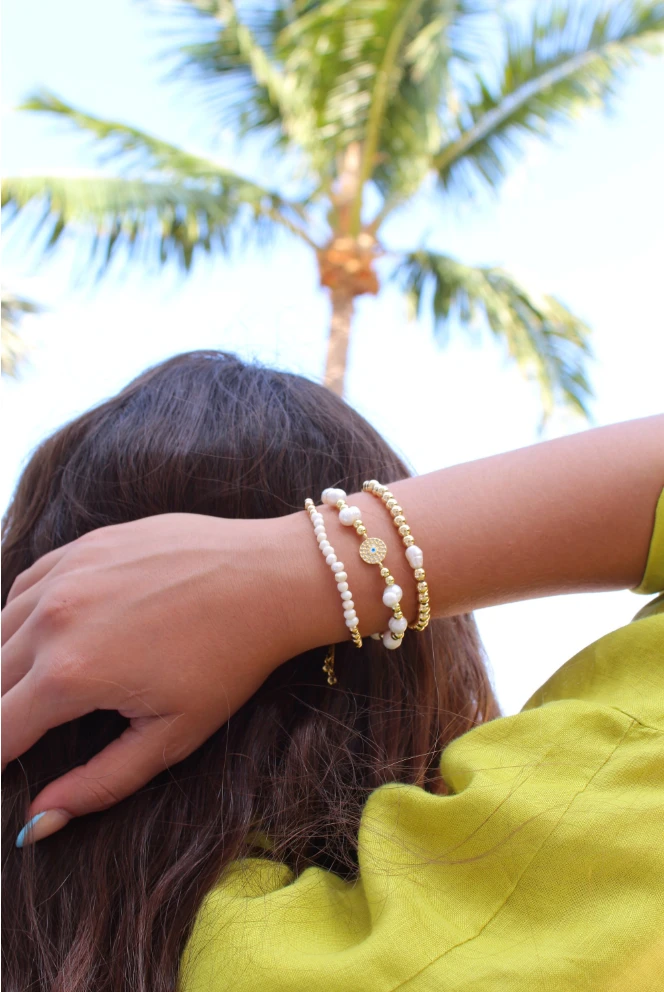 Evil Eye Pearl Beaded Bracelet Set Adjustable Evil Eye Bracelet by Views & Co