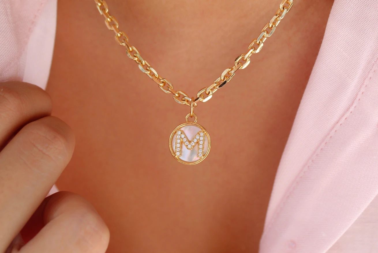 Gold Mother of Pearl Initial Letter Necklace by Views & Co