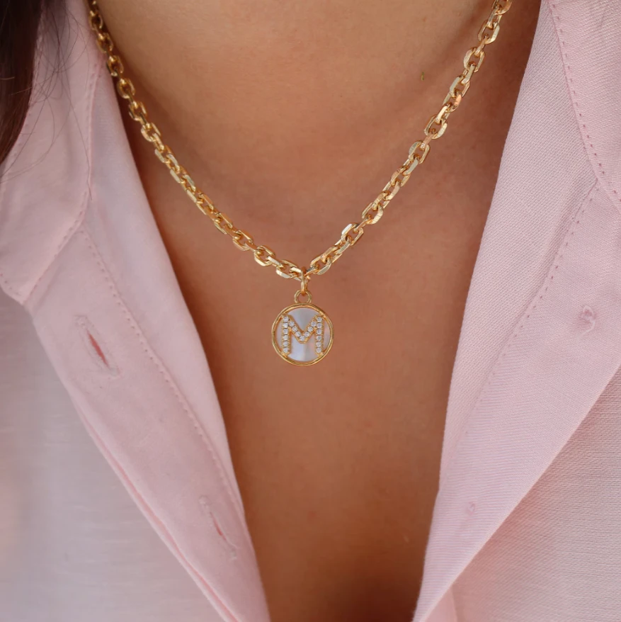 Gold Mother of Pearl Initial Letter Necklace by Views & Co