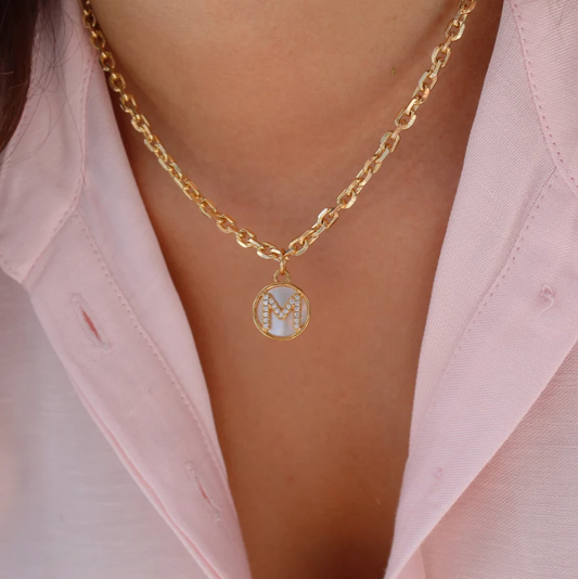 Gold Mother of Pearl Initial Letter Necklace by Views & Co