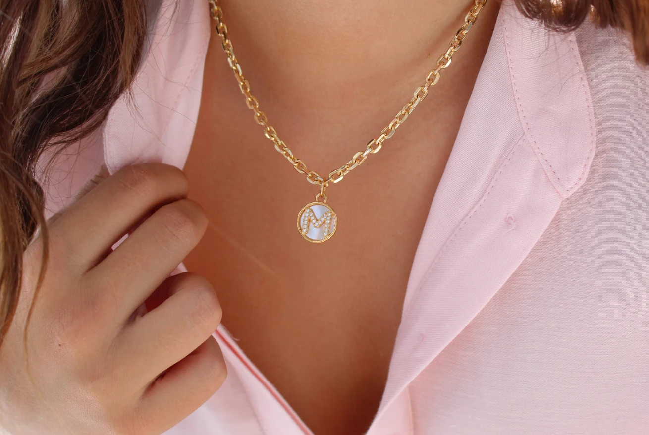 Gold Mother of Pearl Initial Letter Necklace by Views & Co