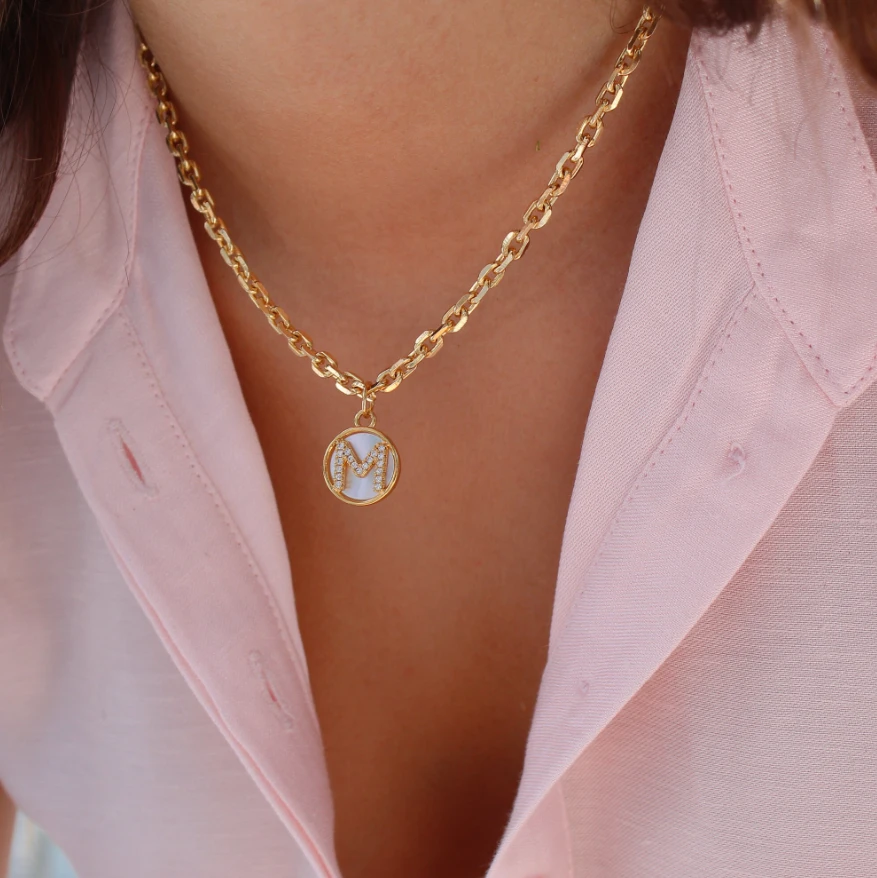 Gold Mother of Pearl Initial Letter Necklace by Views & Co
