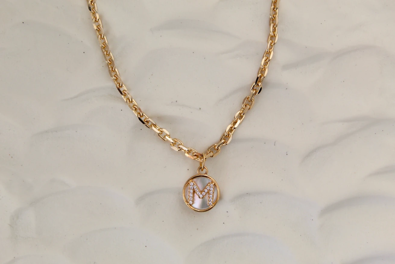 Gold Mother of Pearl Initial Letter Necklace by Views & Co