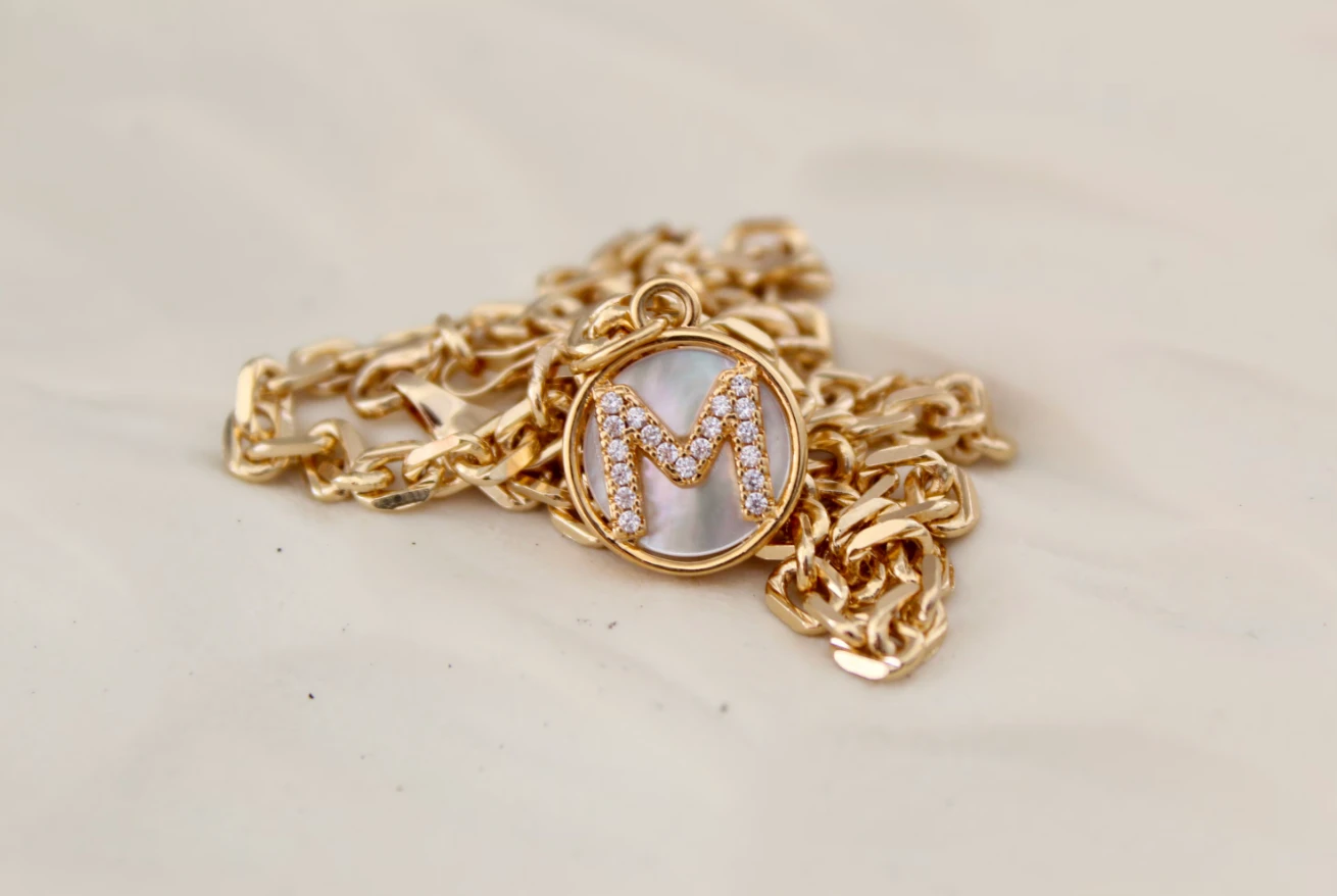 Gold Mother of Pearl Initial Letter Necklace by Views & Co