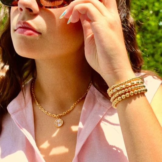 Gold Mother of Pearl Initial Letter Necklace by Views & Co