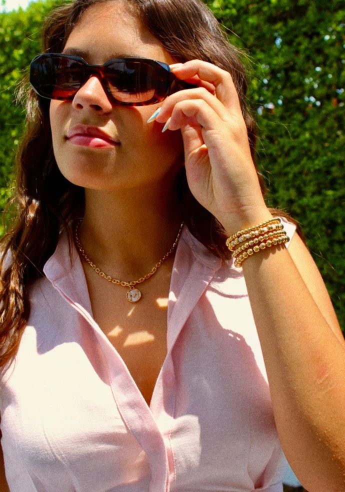 Gold Mother of Pearl Initial Letter Necklace by Views & Co
