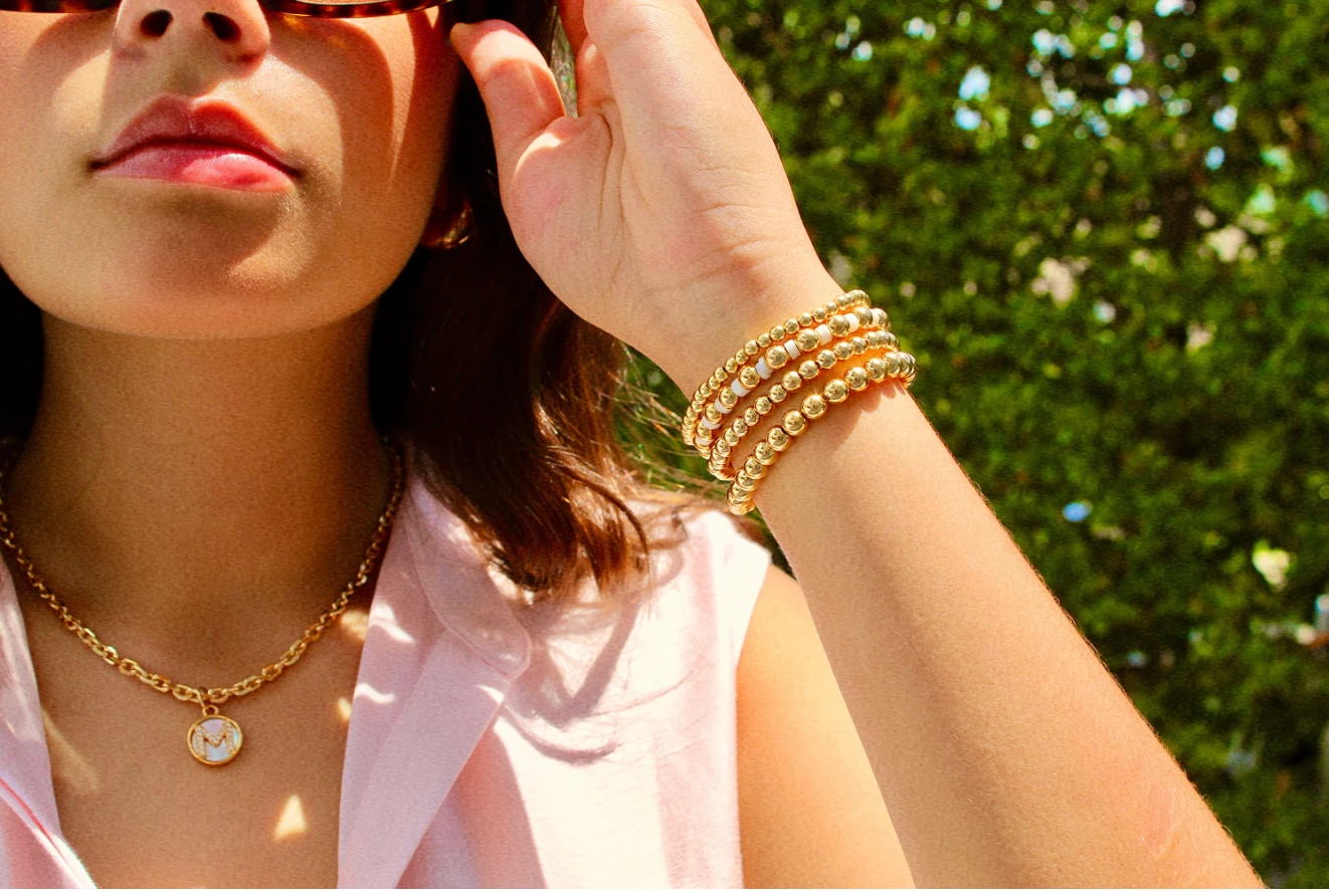 Gold Mother of Pearl Initial Letter Necklace by Views & Co