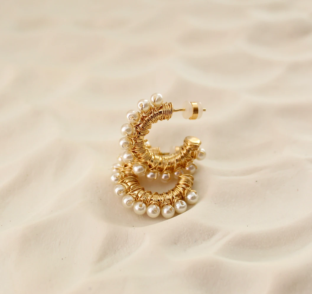 Pearl Wire Wrapped Gold Hoop Earrings & Pearl Ear Cuffs by Views & Co