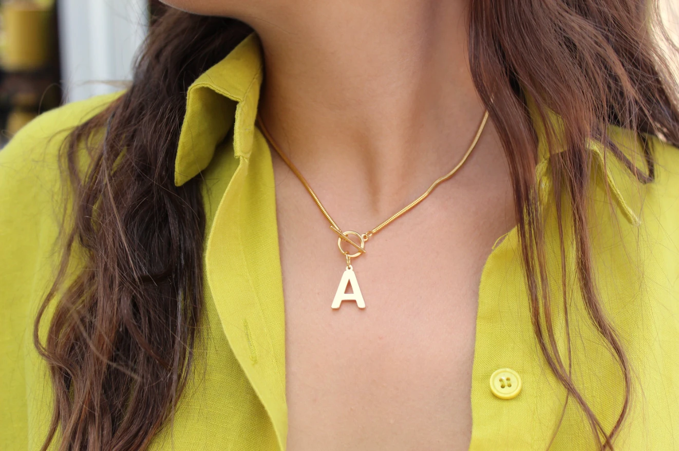 Initial Omega Toggle T Bar Dainty Necklace by Views & Co