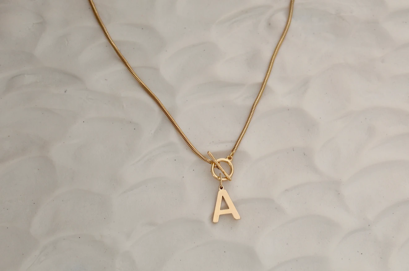 Initial Omega Toggle T Bar Dainty Necklace by Views & Co