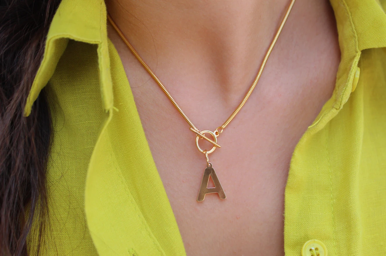 Initial Omega Toggle T Bar Dainty Necklace by Views & Co