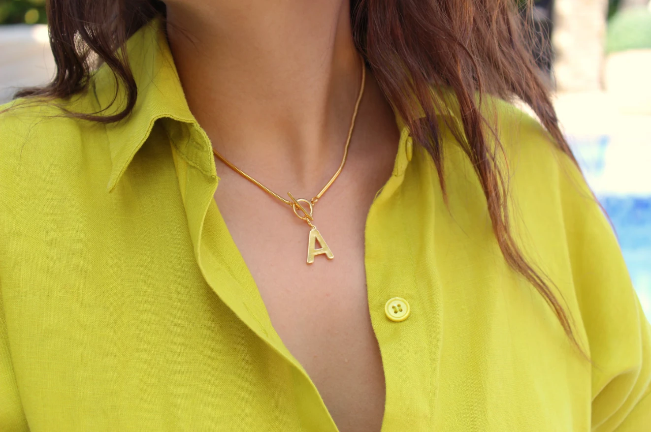 Initial Omega Toggle T Bar Dainty Necklace by Views & Co