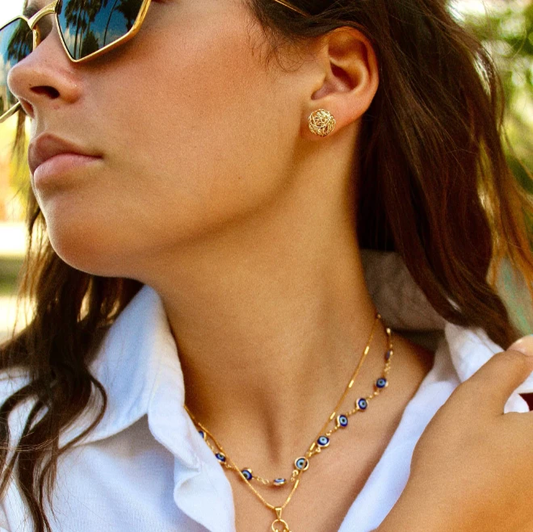 Wired Ball Gold Knot Stud Dainty Earrings by Views & Co