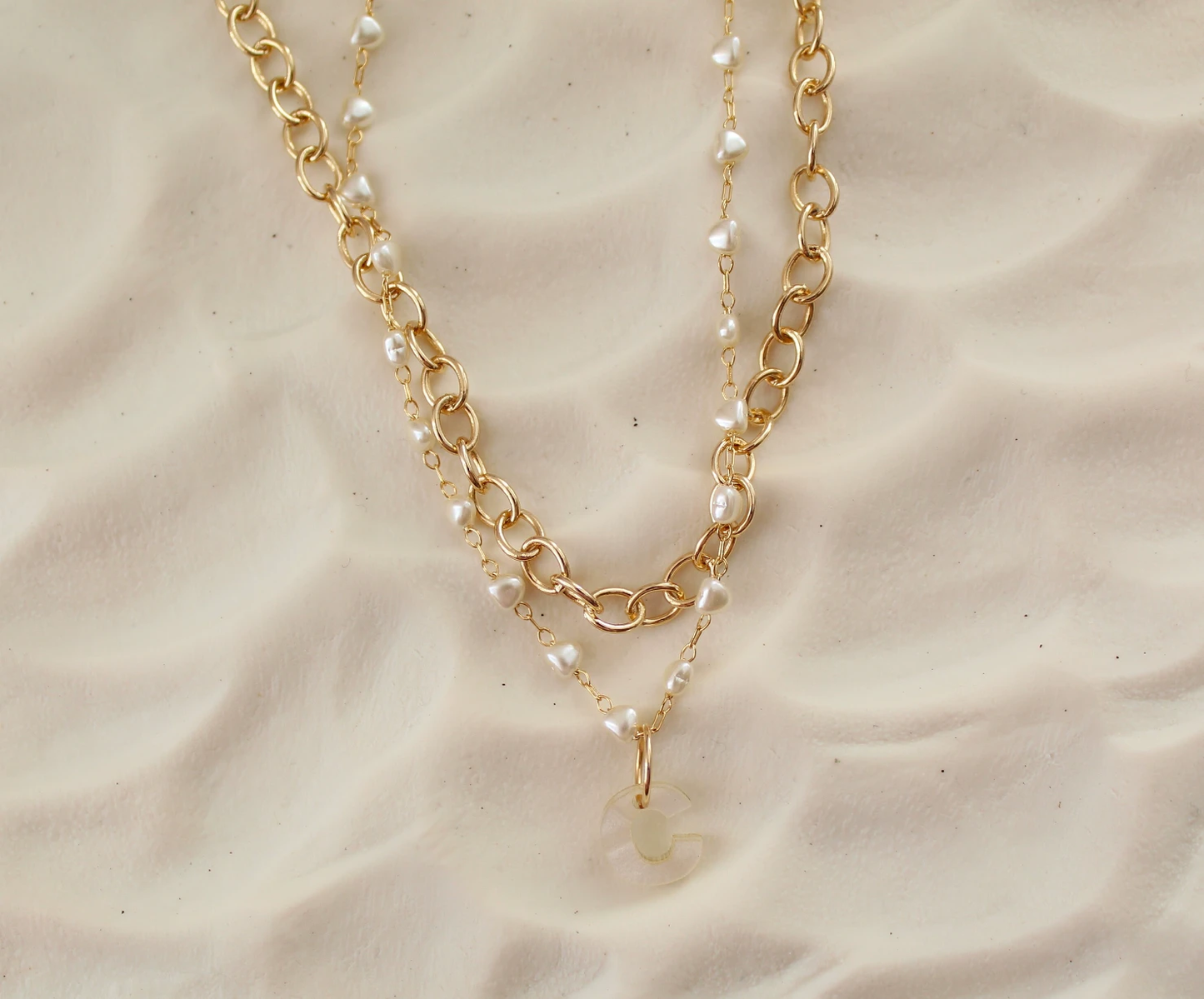 Mother of Pearl Initial Necklace Lightweight by Views & Co