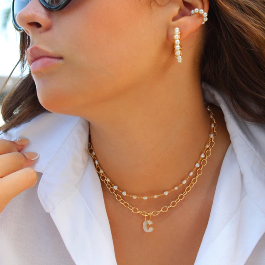 Mother of Pearl Initial Necklace Lightweight by Views & Co