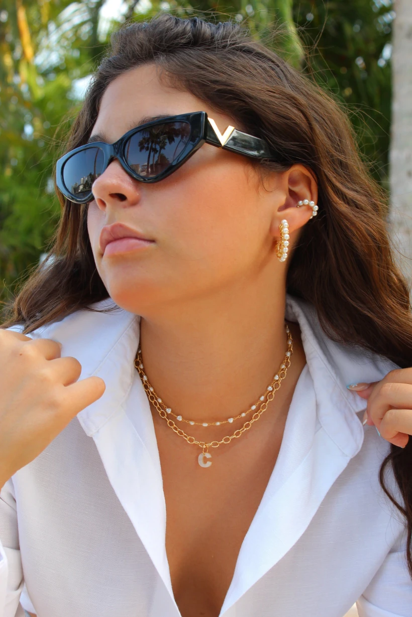 Mother of Pearl Initial Necklace Lightweight by Views & Co