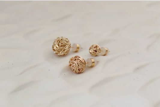 Wired Ball Gold Knot Stud Dainty Earrings by Views & Co