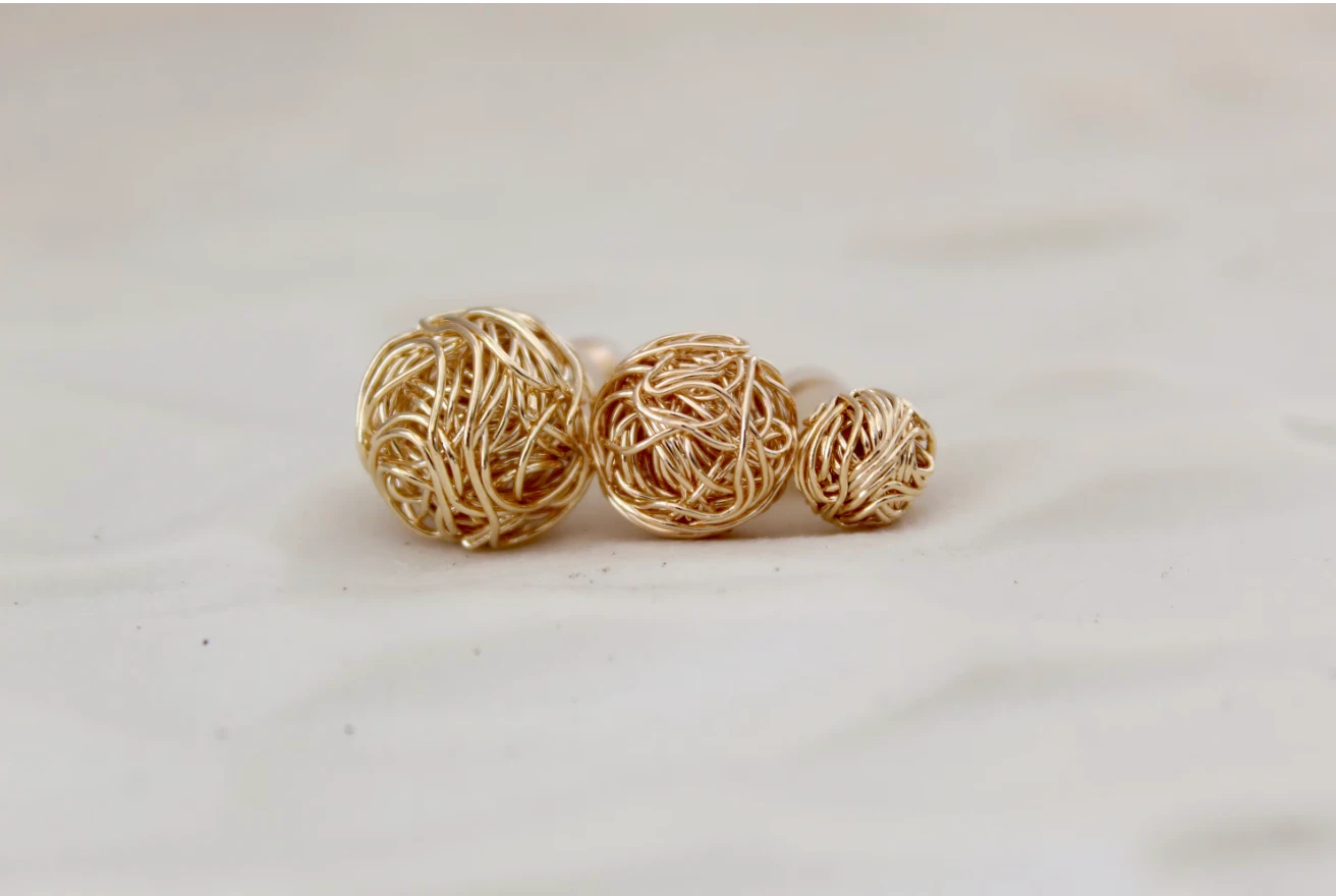 Wired Ball Gold Knot Stud Dainty Earrings by Views & Co