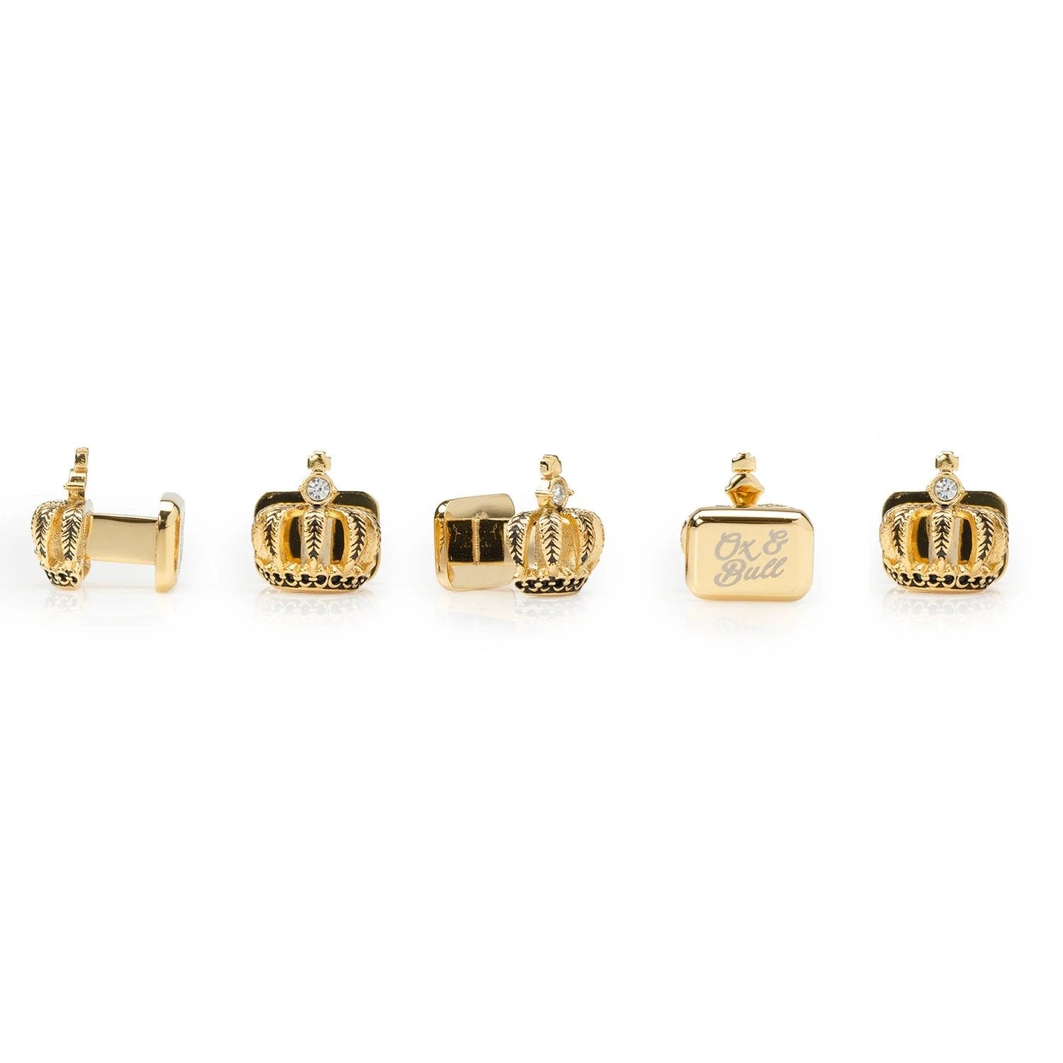 VDP 3D Crown Gold Crystal Stud Set by Cufflinks.com