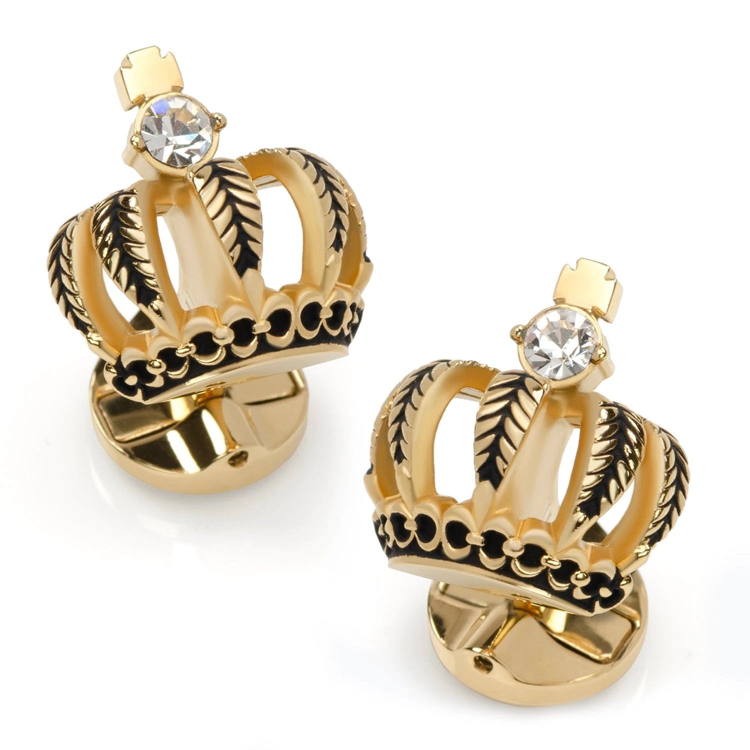 VDP 3D Crown Gold Crystal Stud Set by Cufflinks.com