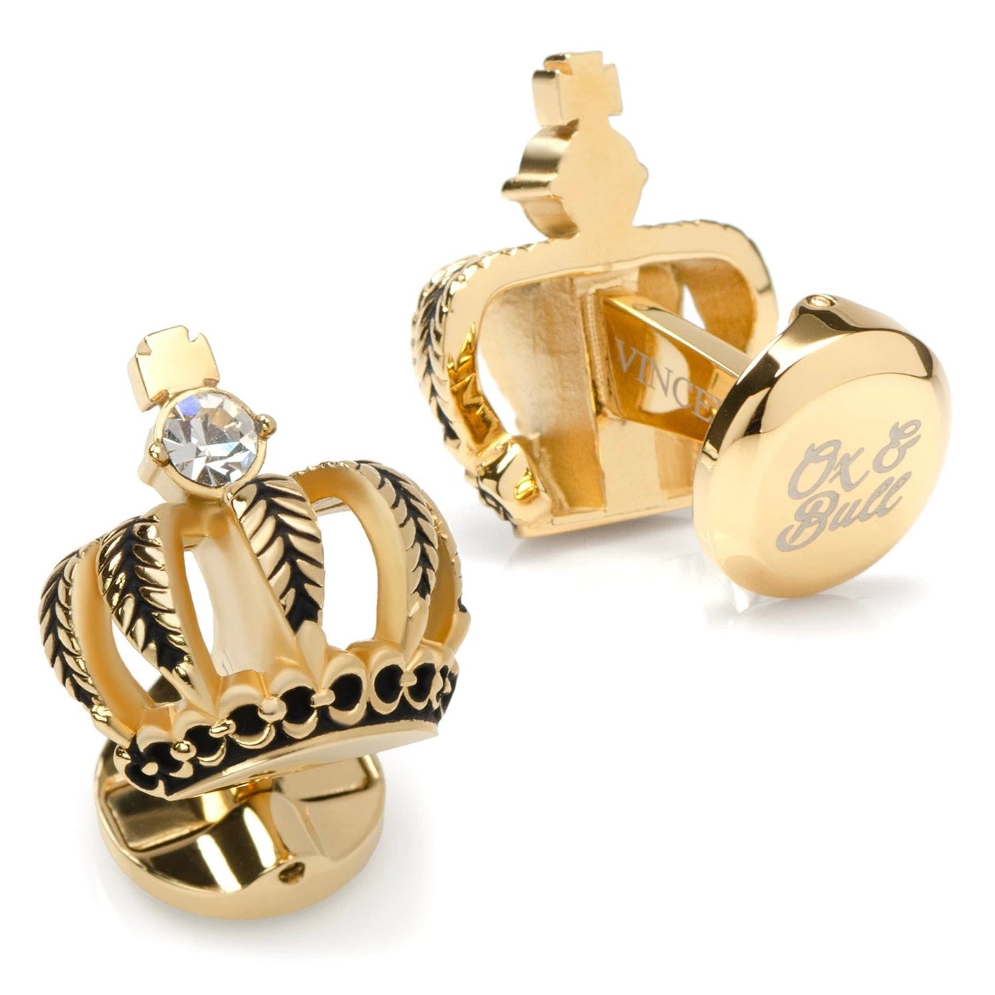 VDP 3D Crown Gold Crystal Stud Set by Cufflinks.com