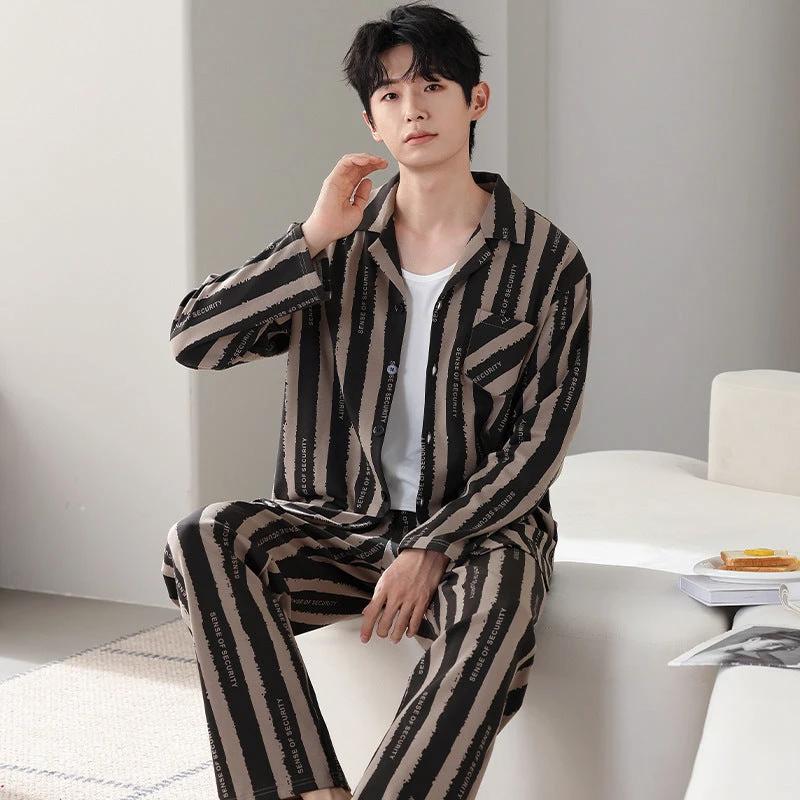 Men's Pure Cotton Long Sleeved Pajamas by GJG Denim