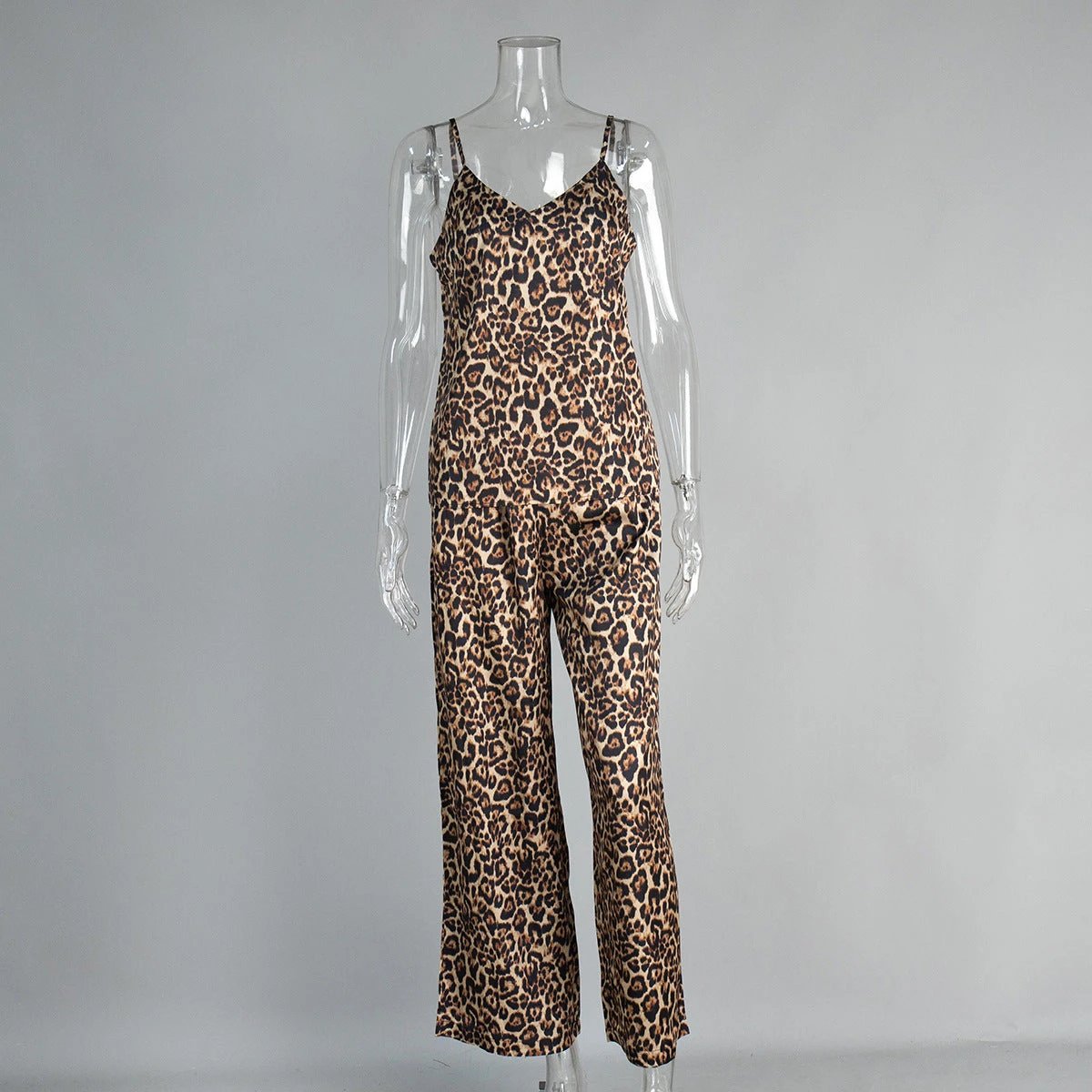 Womens Leopard-Print Camisole And Pants Pajama Set by GJG Denim
