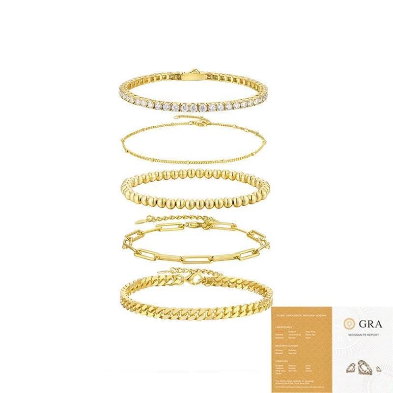 S925 Silver Gold Fashion 5-piece Stacked Bracelet by GJG Denim