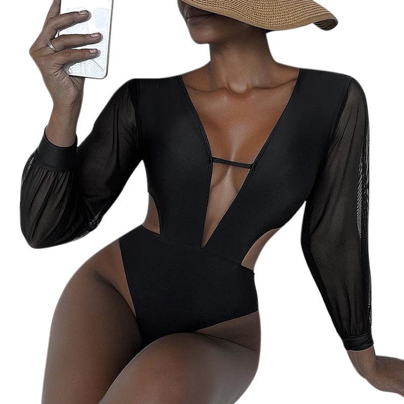 Women's Swimwear Conservative One-piece Blouse Long Sleeve by GJG Denim