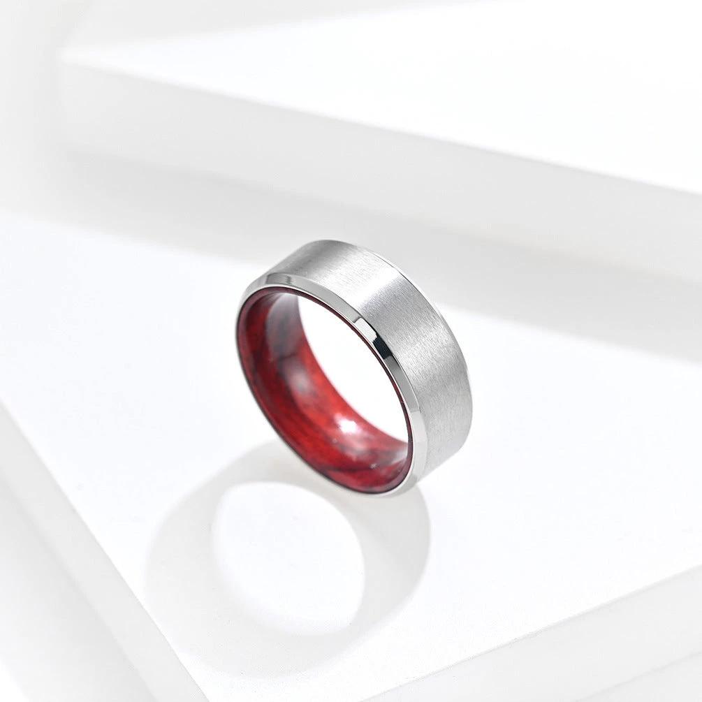 Titanium Steel Inner Inlaid Wood Surface Brushed Simple Ring by GJG Denim