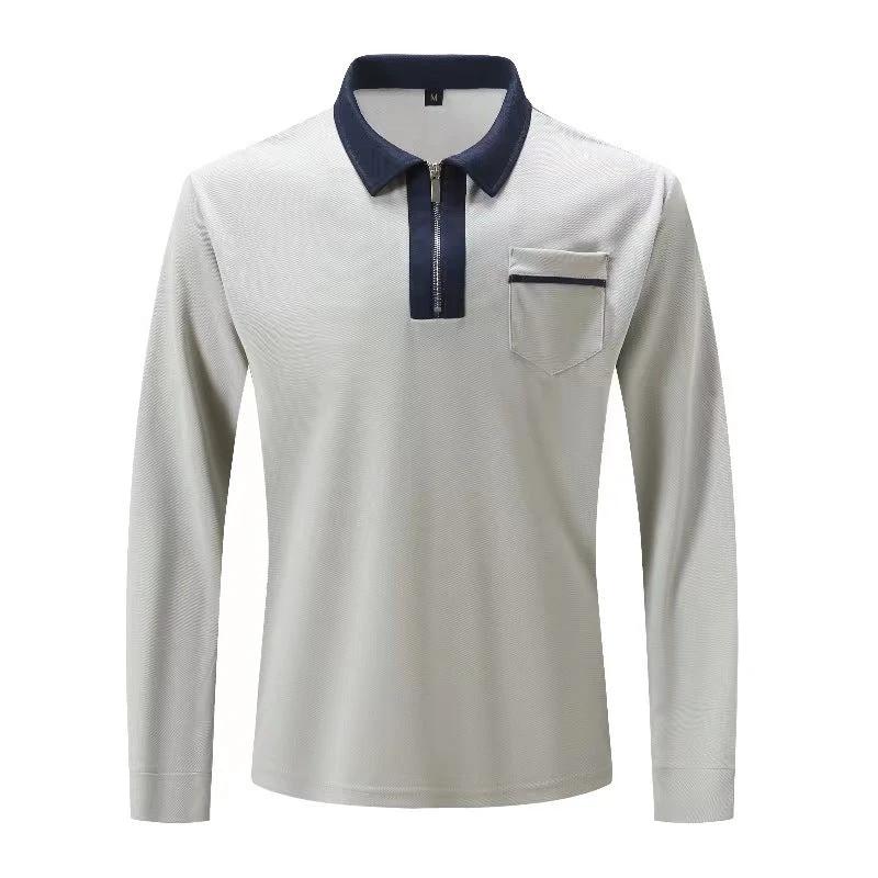 Men's Long Sleeve Zipper Polo Shirts Lapel Collar Zip Up by GJG Denim