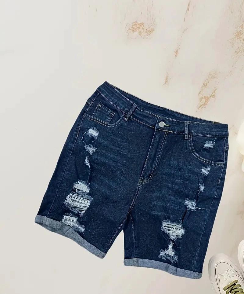 Womens Denim Cropped Ripped Pants by GJG Denim