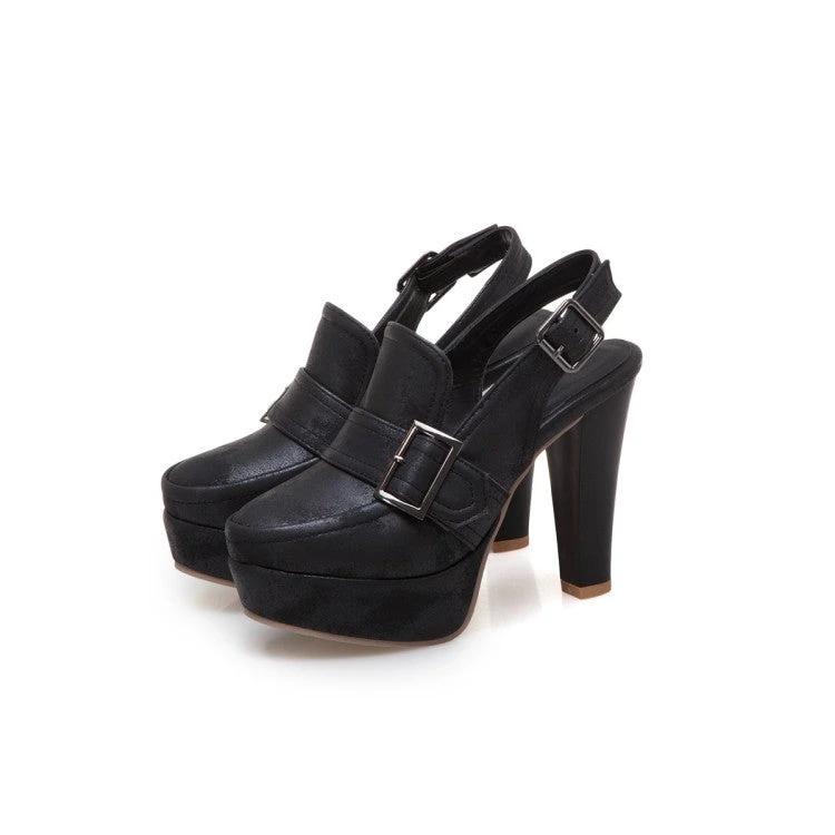 Platform Spike High Heels Buckle Retro Slingbacks Womens Shoes Heels Pumps by GJG Denim