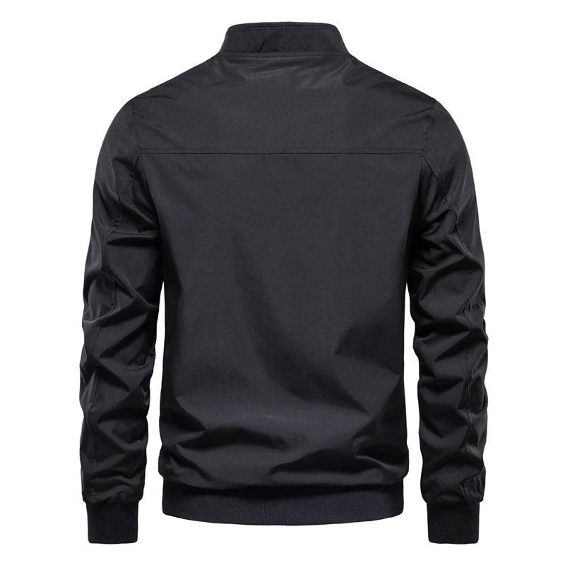 Men's Zip-up Jacket With Pockets Casual Solid Stand Collar Long Sleeve Top Outwear Clothing by GJG Denim