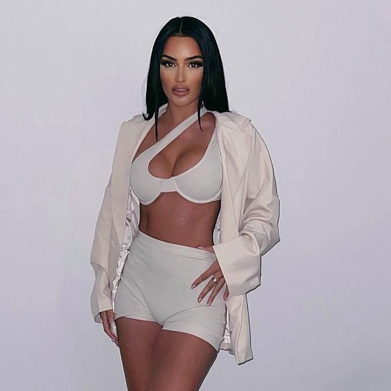 Irregular Shoulder Sexy Wrap Chest High Waist Tight Shorts Suit Women by GJG Denim