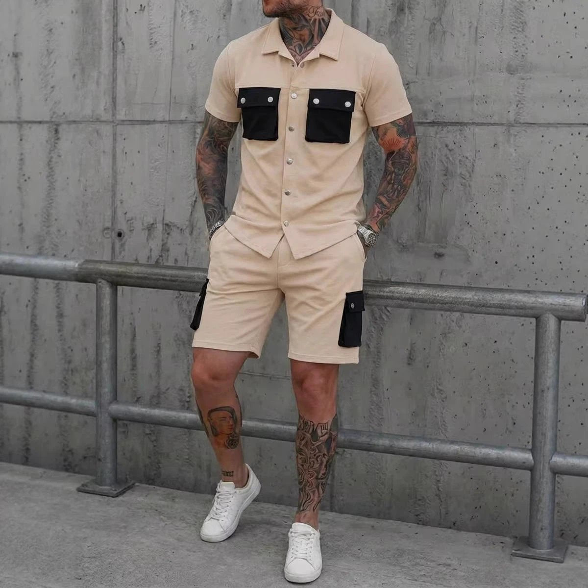 Men's Patchwork Multi-Pocket Set by GJG Denim