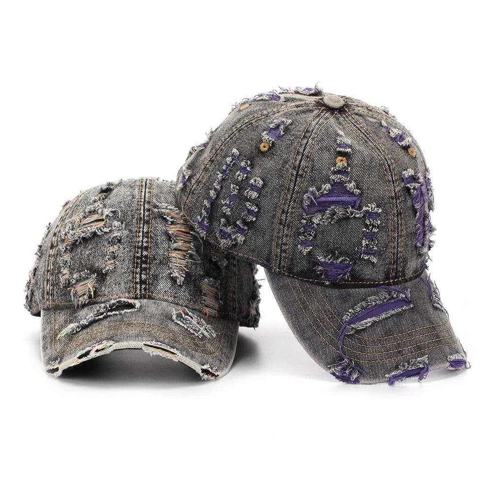 Ripped-line Letter Sun Hat Casual And Versatile by GJG Denim