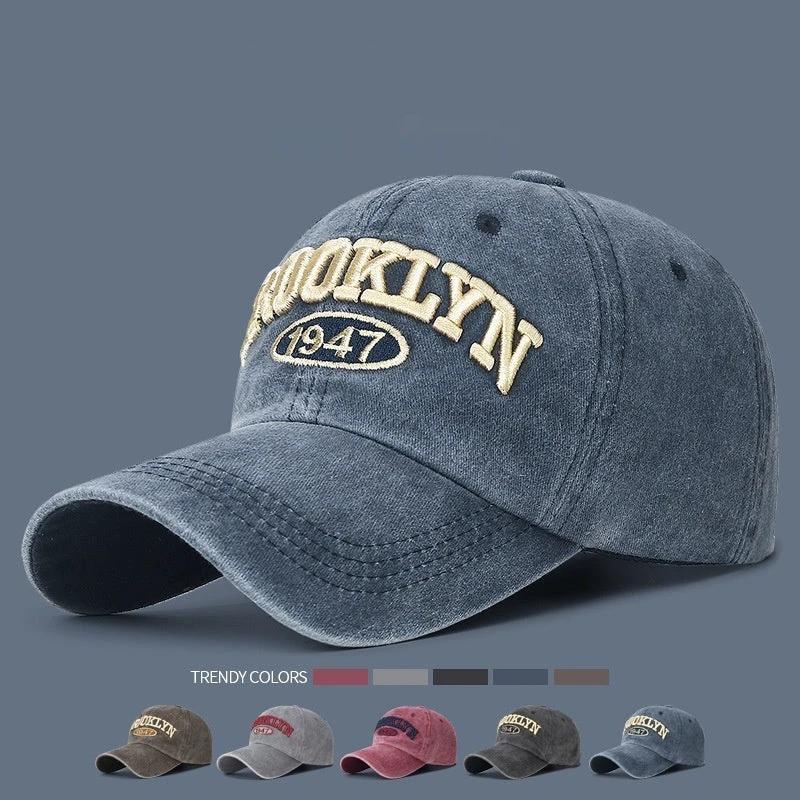Men's Retro Washed Letters Embroidered Baseball Cap by GJG Denim
