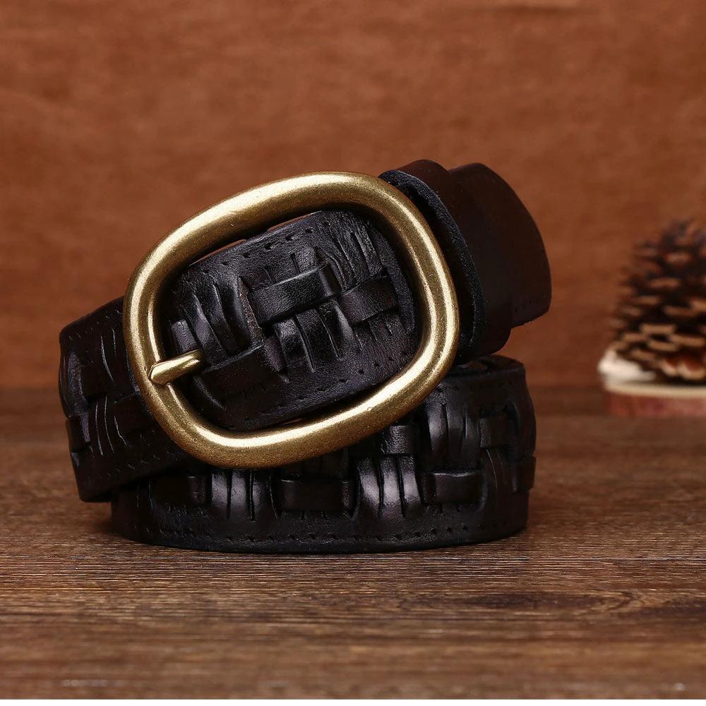 Men's Hand-woven Punch-free Brass Buckle Belt by GJG Denim