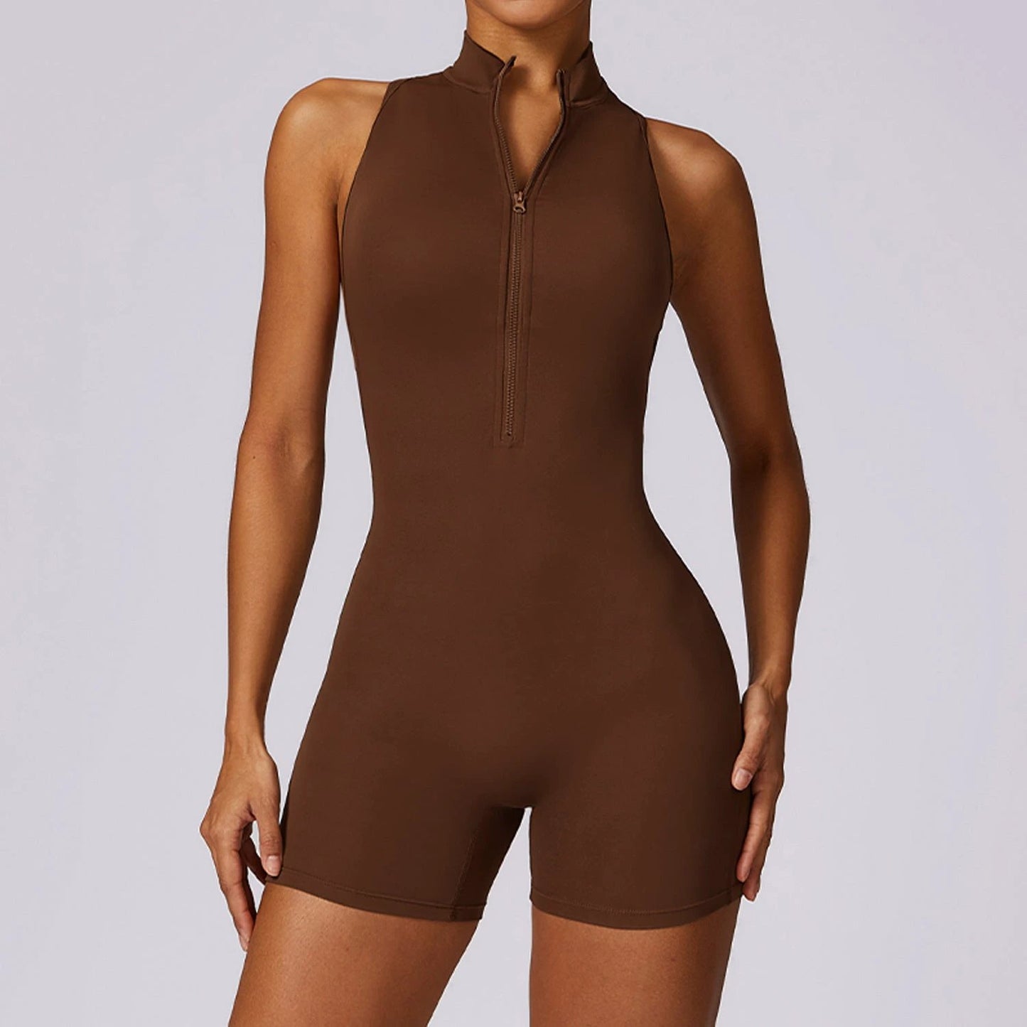 Fitness Yoga Jumpsuit With Zipper Summer Backless Shorts Jumpsuit Bodysuit For Women Clothing by GJG Denim